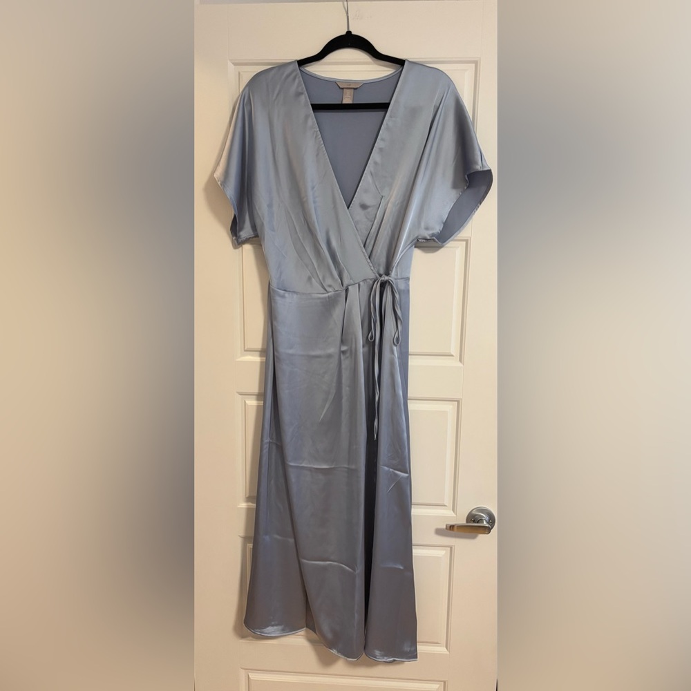 NWOT H&M Elegant Blue Wrap Satin Dress | M